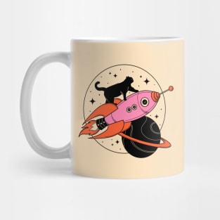 Space Walker Black Cat in beige Mug